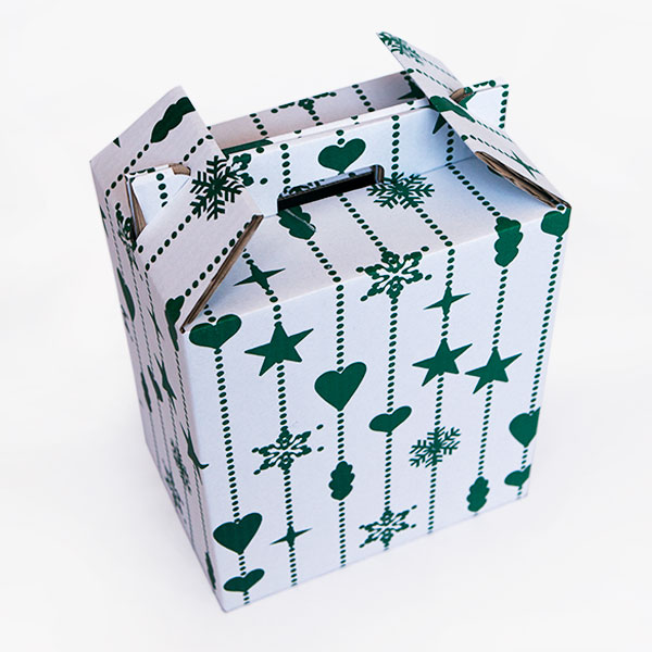 Caja de cartón automuntable de 6 botellas Navidad verde
